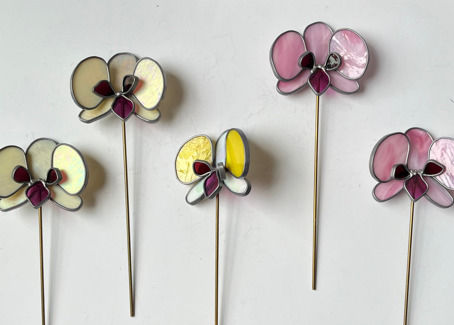 Stained glass Orchid Bloom Plant Stake