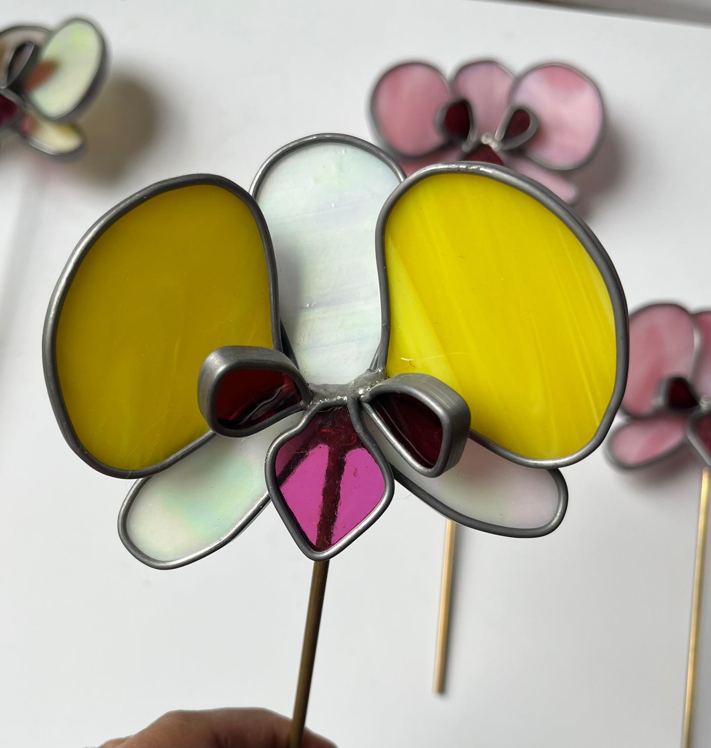 Stained glass Orchid Bloom Plant Stake