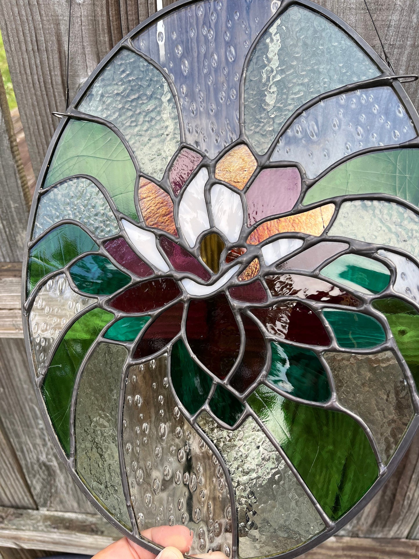 Stained Glass Oval Water Lily Panel