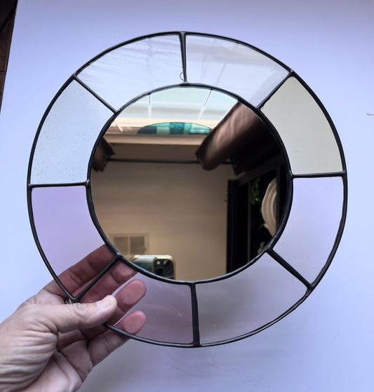The Yellow One- Stained glass mirror- pastel shades of yellow pink and plum