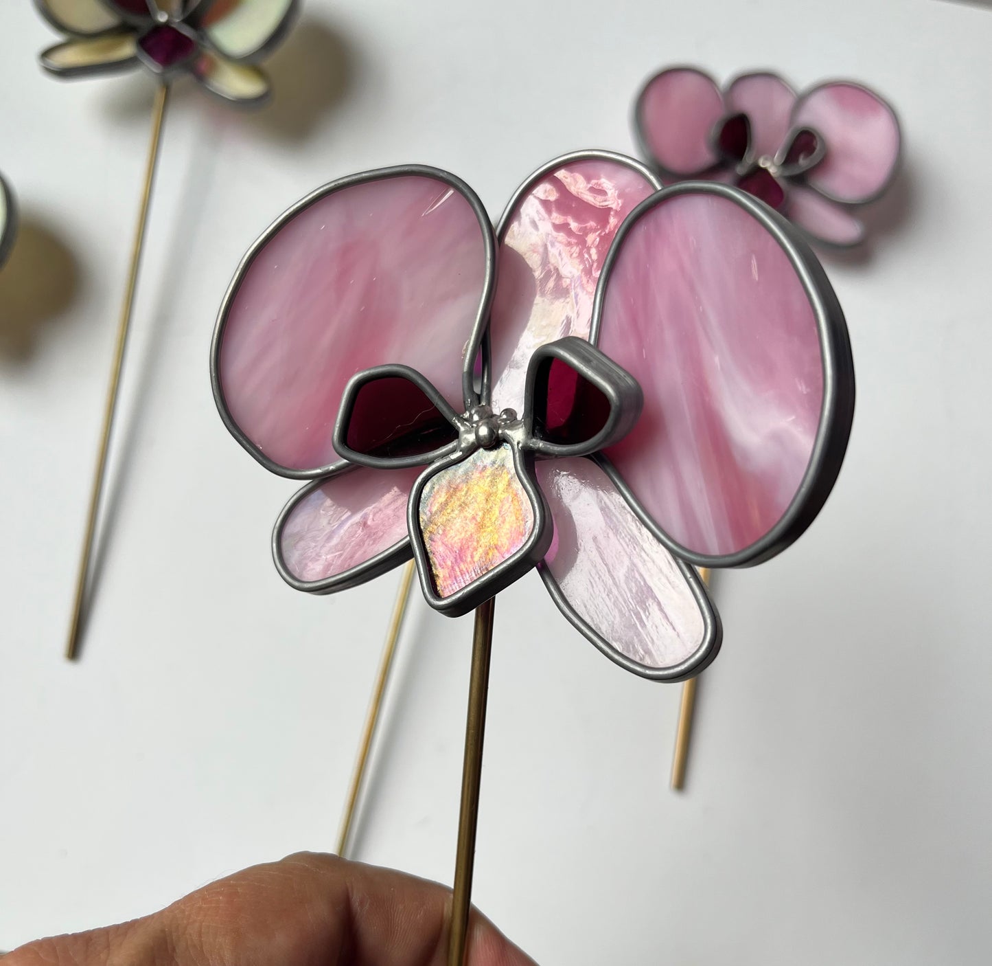Stained glass Orchid Bloom Plant Stake
