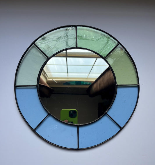 The Blue One- Stained glass mirror- pastel shades blue and green