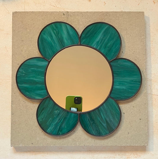 Stained Glass Mirror- Gazing Daisy- Green Wispy