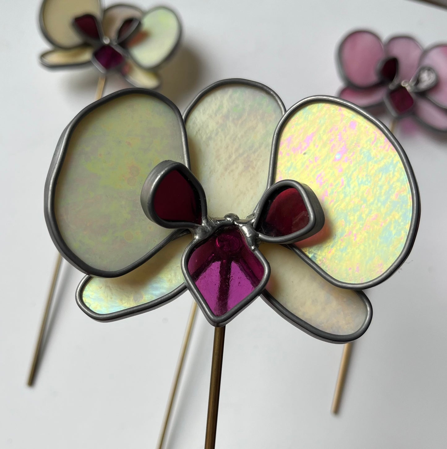 Stained glass Orchid Bloom Plant Stake