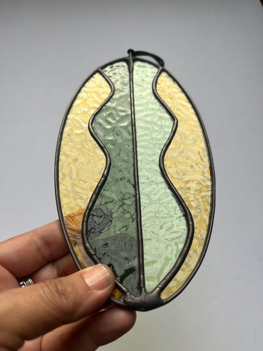 Stained glass oval abstract leaf Suncatcher
