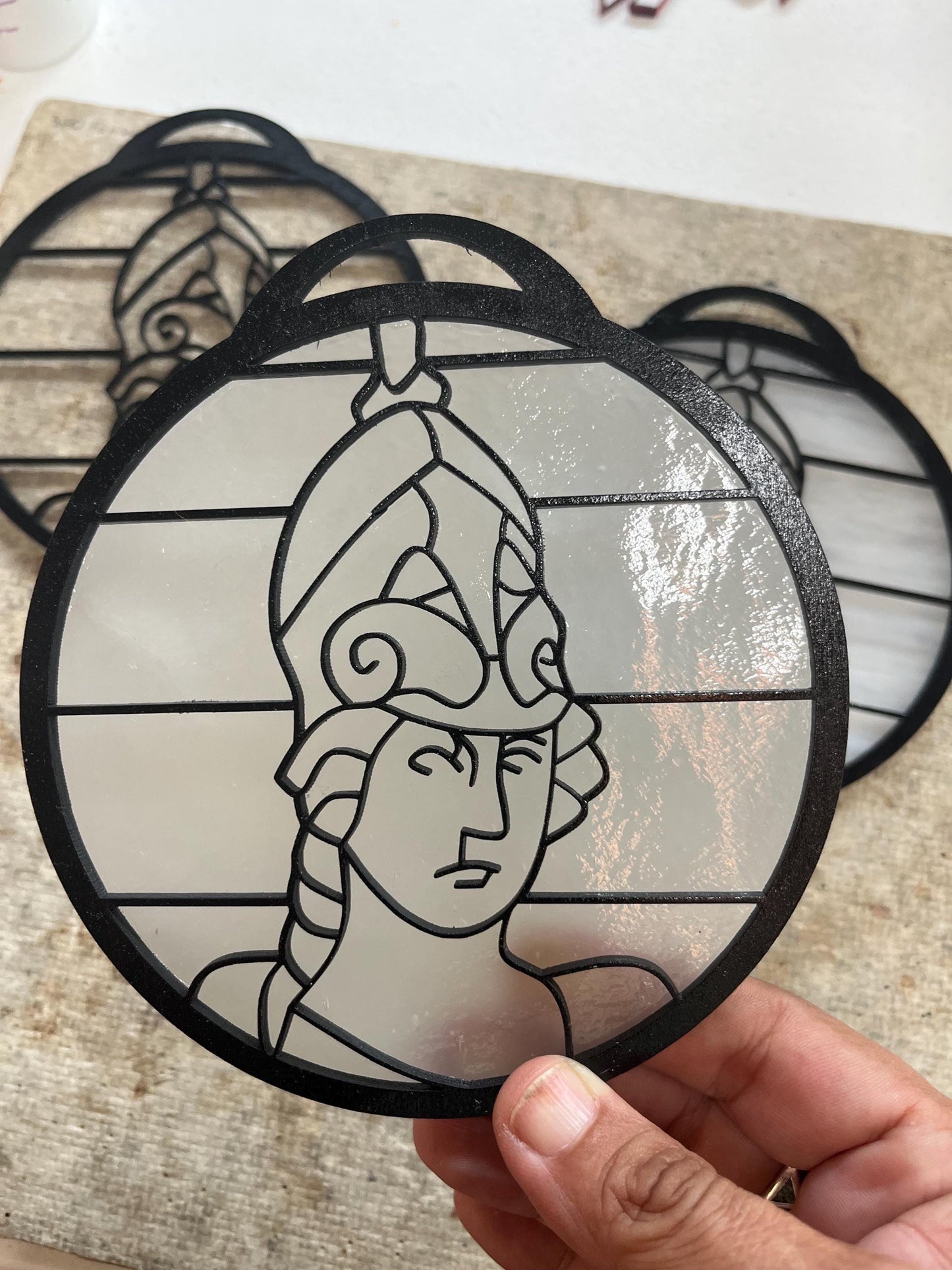 Minerva Mini- Stained glass and Wood Overlay- Aurorafest 2025