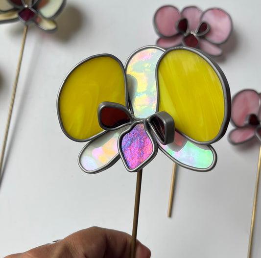 Stained glass Orchid Bloom Plant Stake