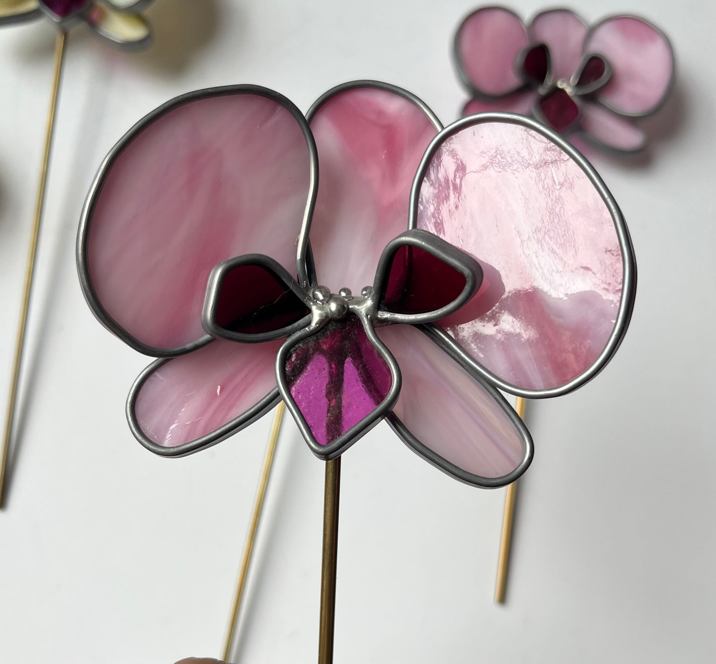 Stained glass Orchid Bloom Plant Stake