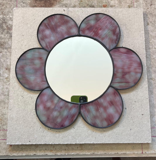 Stained Glass Mirror- Gazing Daisy- Purple Mottled