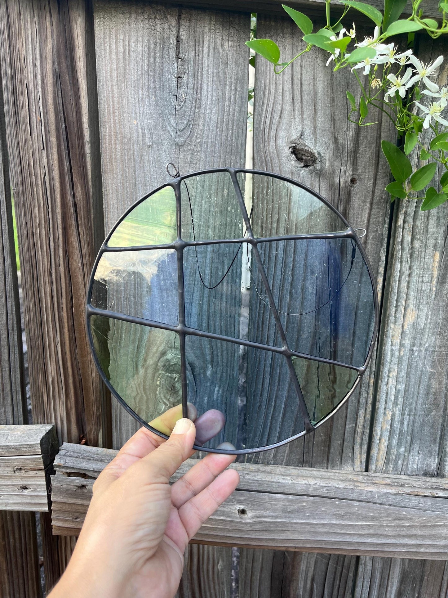 Stained glass Round Abstract Panel Suncatcher- Blue