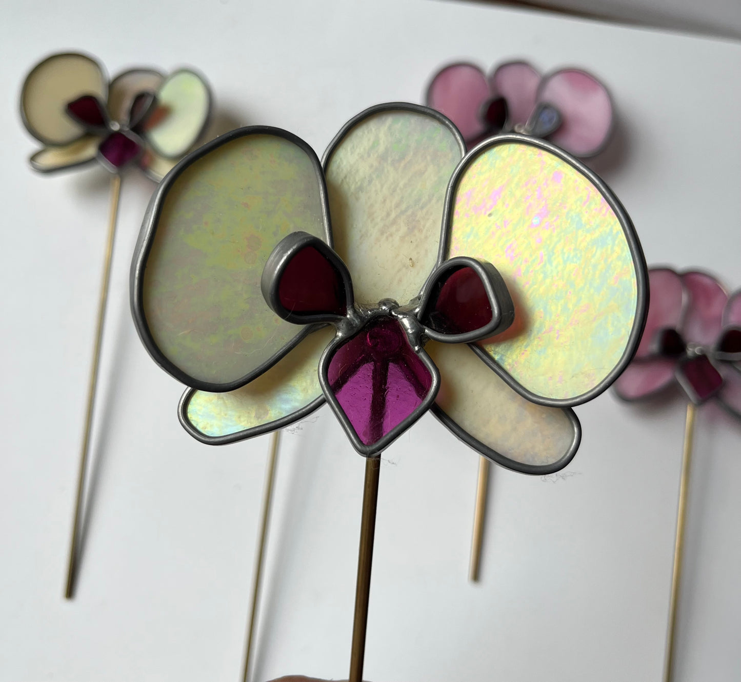Stained glass Orchid Bloom Plant Stake