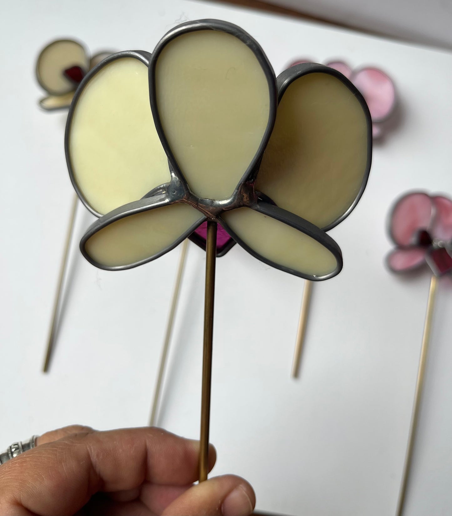 Stained glass Orchid Bloom Plant Stake