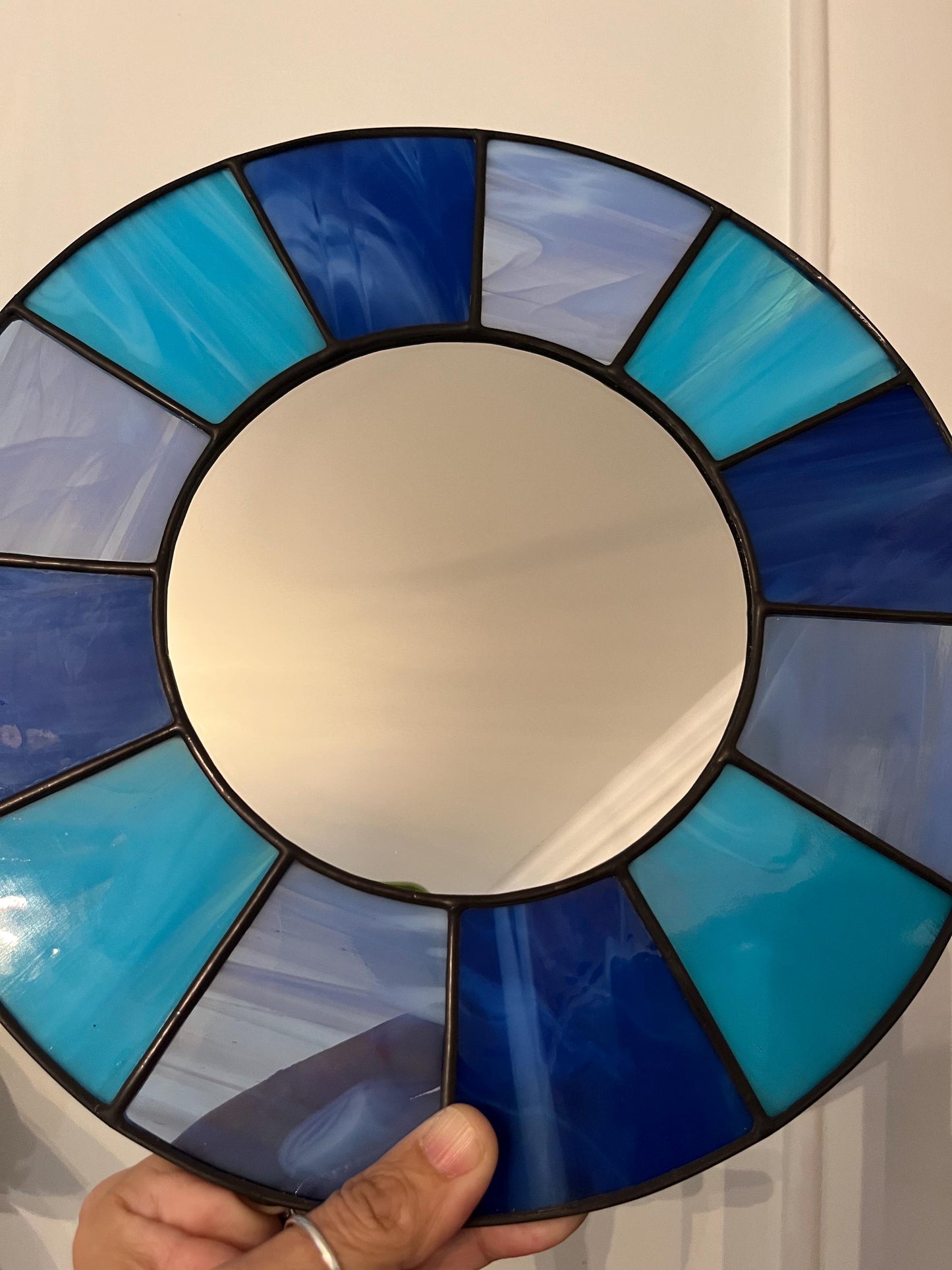 Stained Glass Mirror- Patchwork Wispy Blues