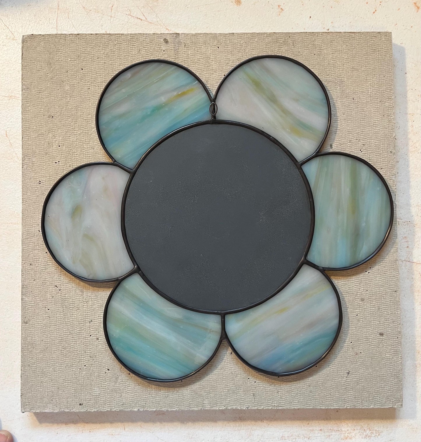 Stained Glass Mirror- Gazing Daisy- Pale Blue
