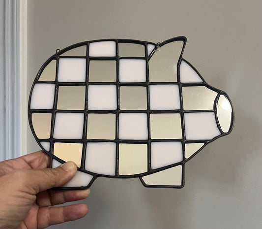 Stained Glass Pig- Pale pink Opaque and Mirror