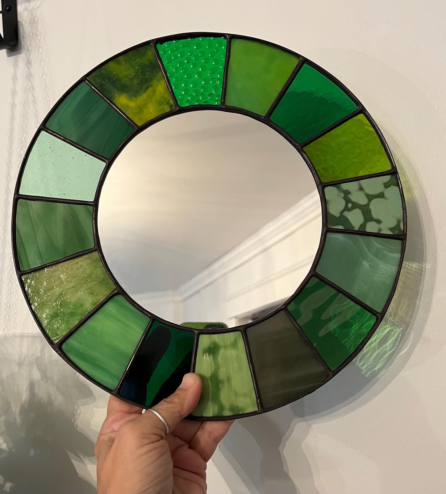 Stained Glass Mirror- Patchwork Multi Greens