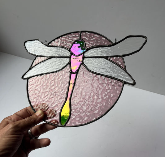 Stained Glass Round Dragonfly