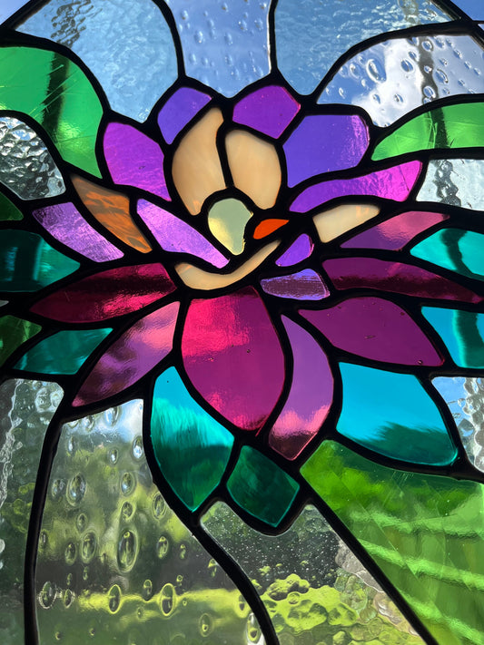 Stained Glass Oval Water Lily Panel
