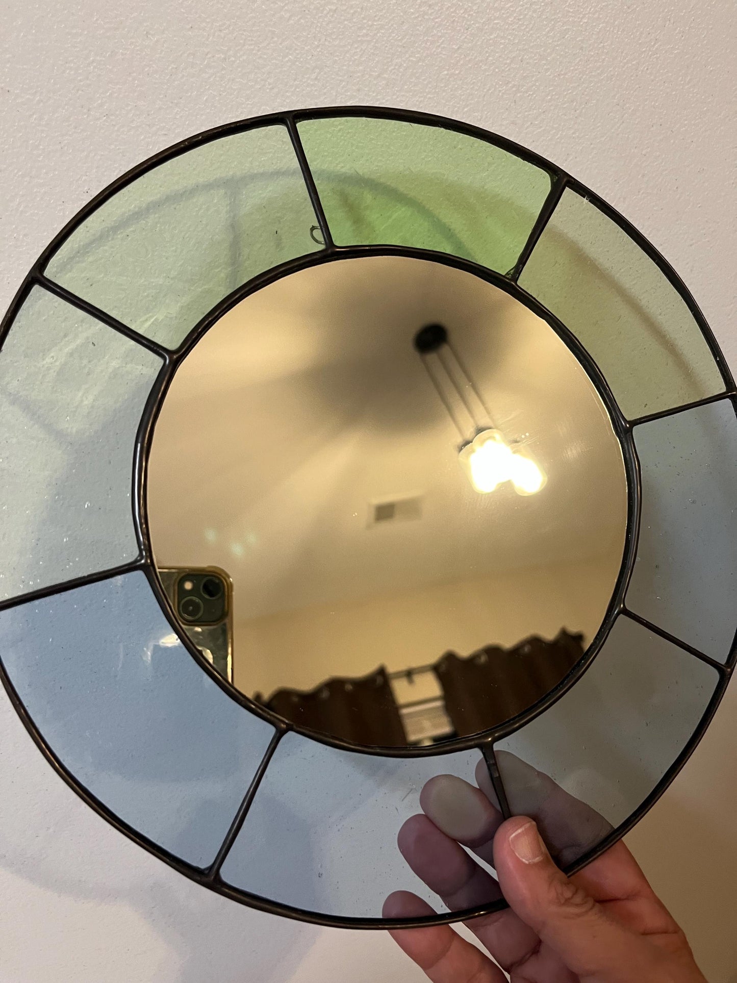 The Blue One- Stained glass mirror- pastel shades blue and green