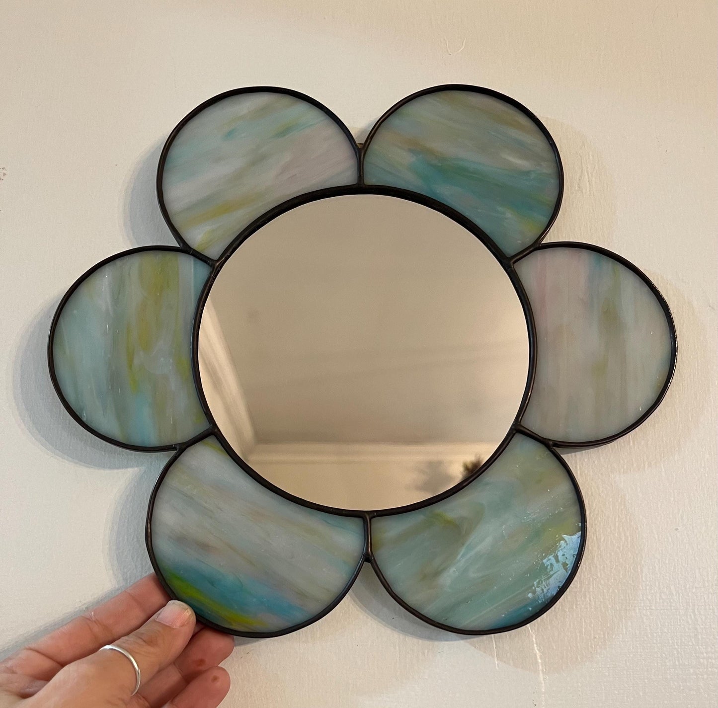 Stained Glass Mirror- Gazing Daisy- Pale Blue