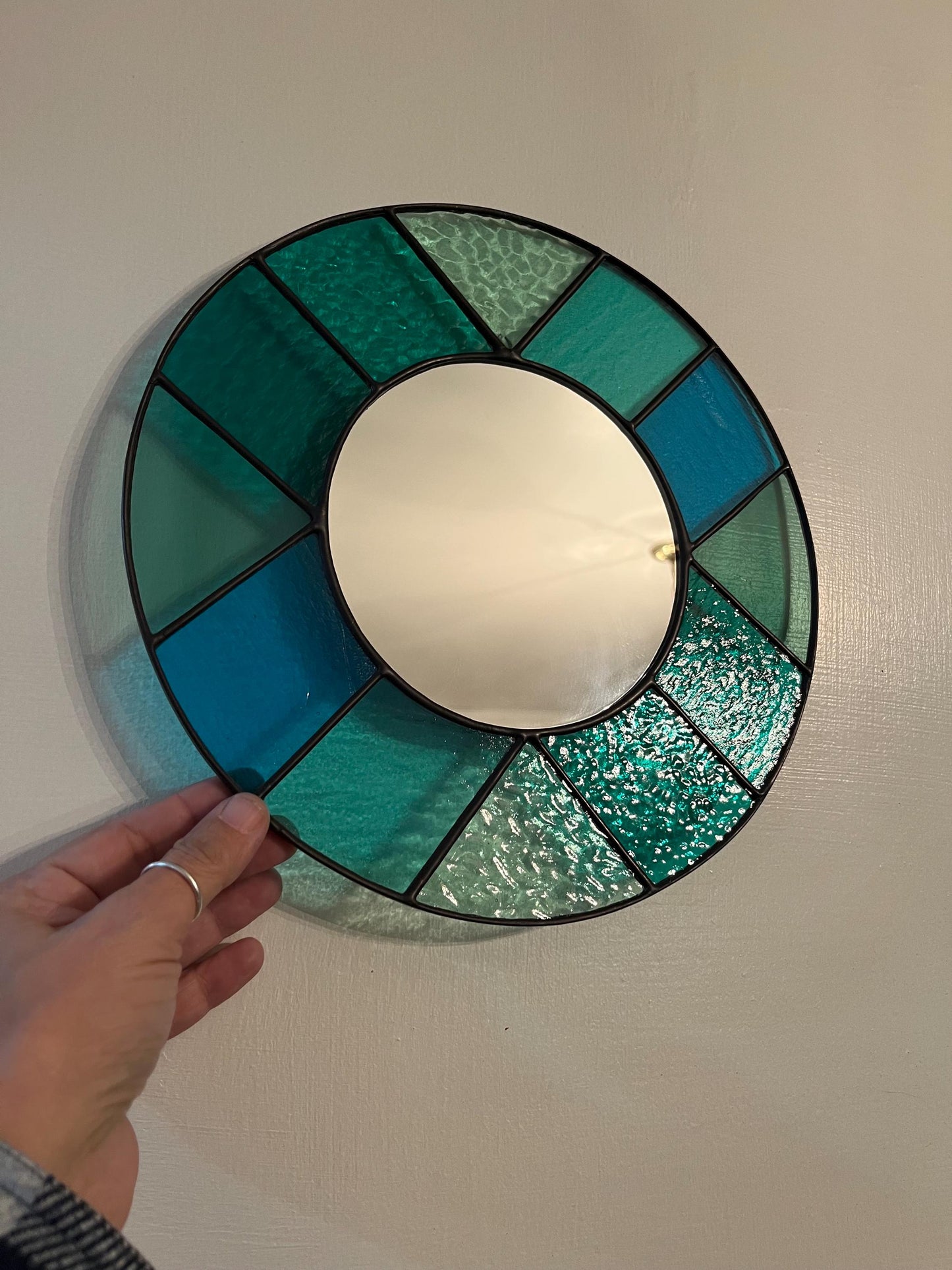 Stained glass mirror- Transparent Aqua and Teal