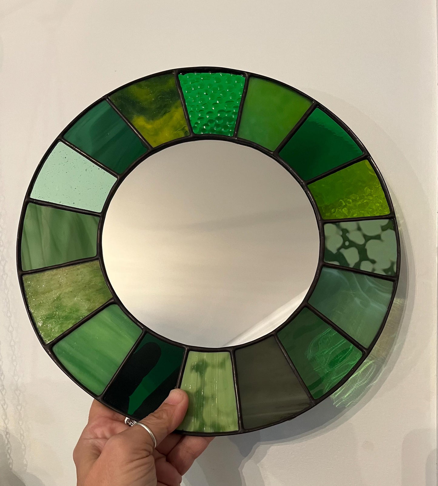 Stained Glass Mirror- Patchwork Multi Greens
