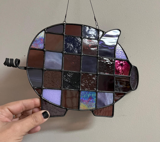 Stained Glass Pig- Mixed Purple