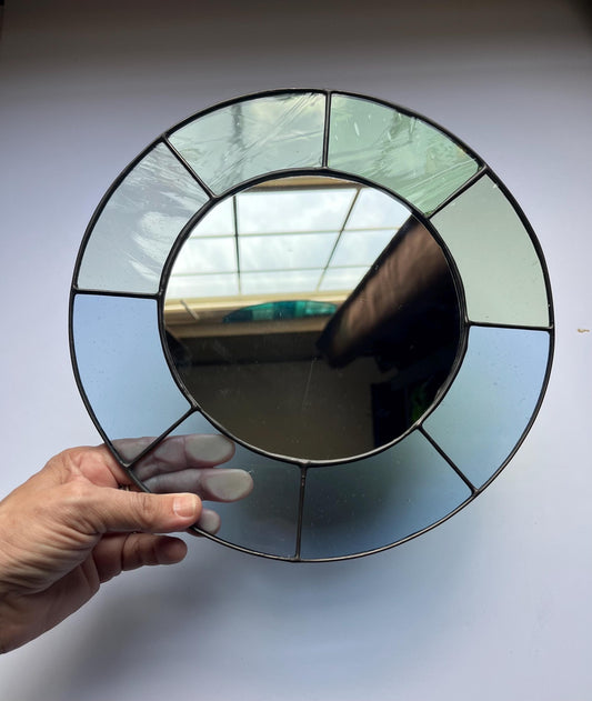 The Blue One- Stained glass mirror- pastel shades blue and green