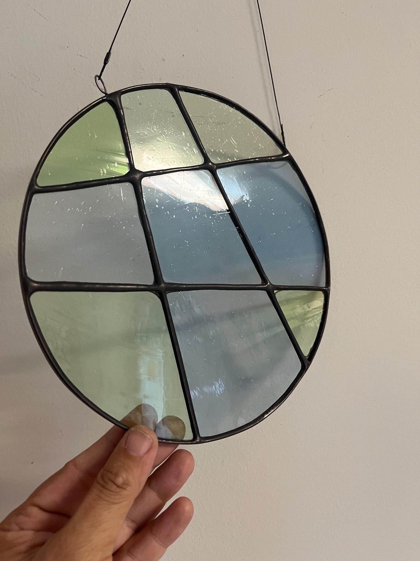Stained glass Round Abstract Panel Suncatcher- Blue