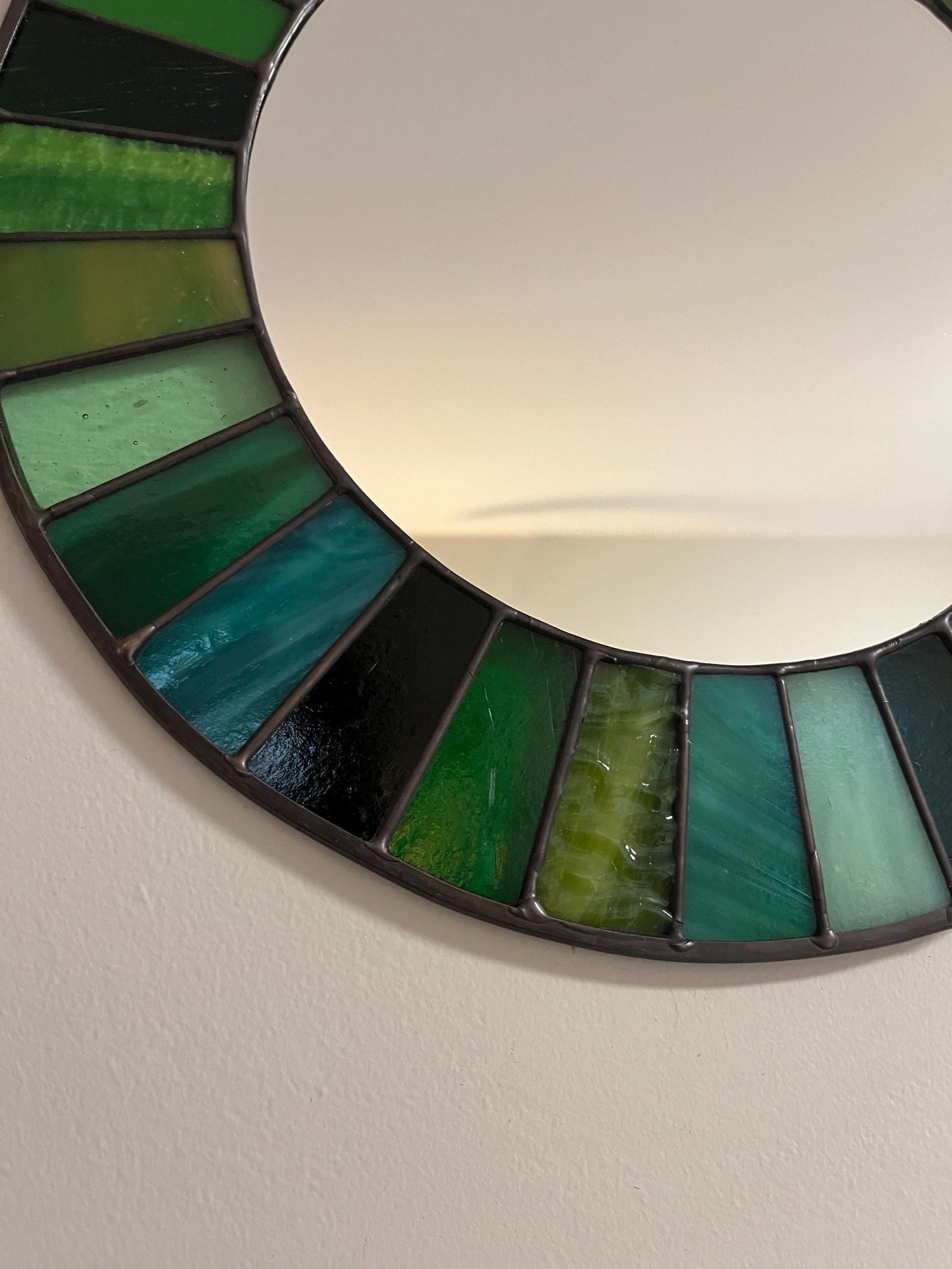 Stained Glass Mirror- Patchwork Vintage Kokomo OG - Greens
