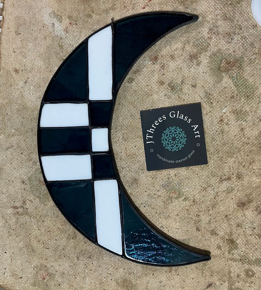 Stained Glass Moon- Steel Blue Checkerboard