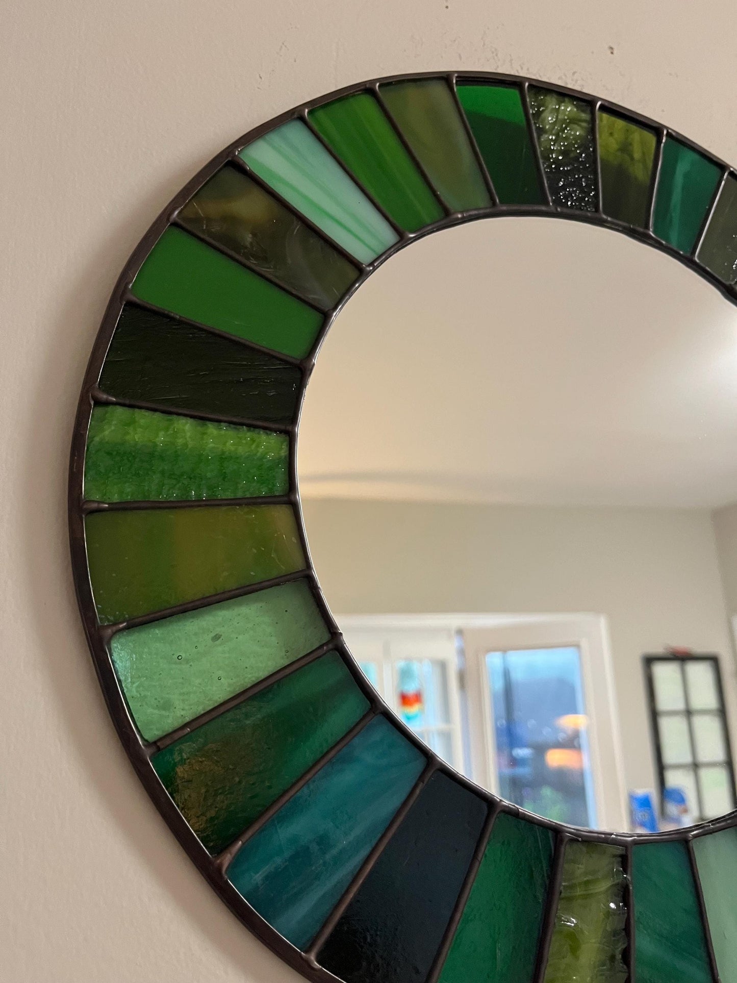 Stained Glass Mirror- Patchwork Vintage Kokomo OG - Greens