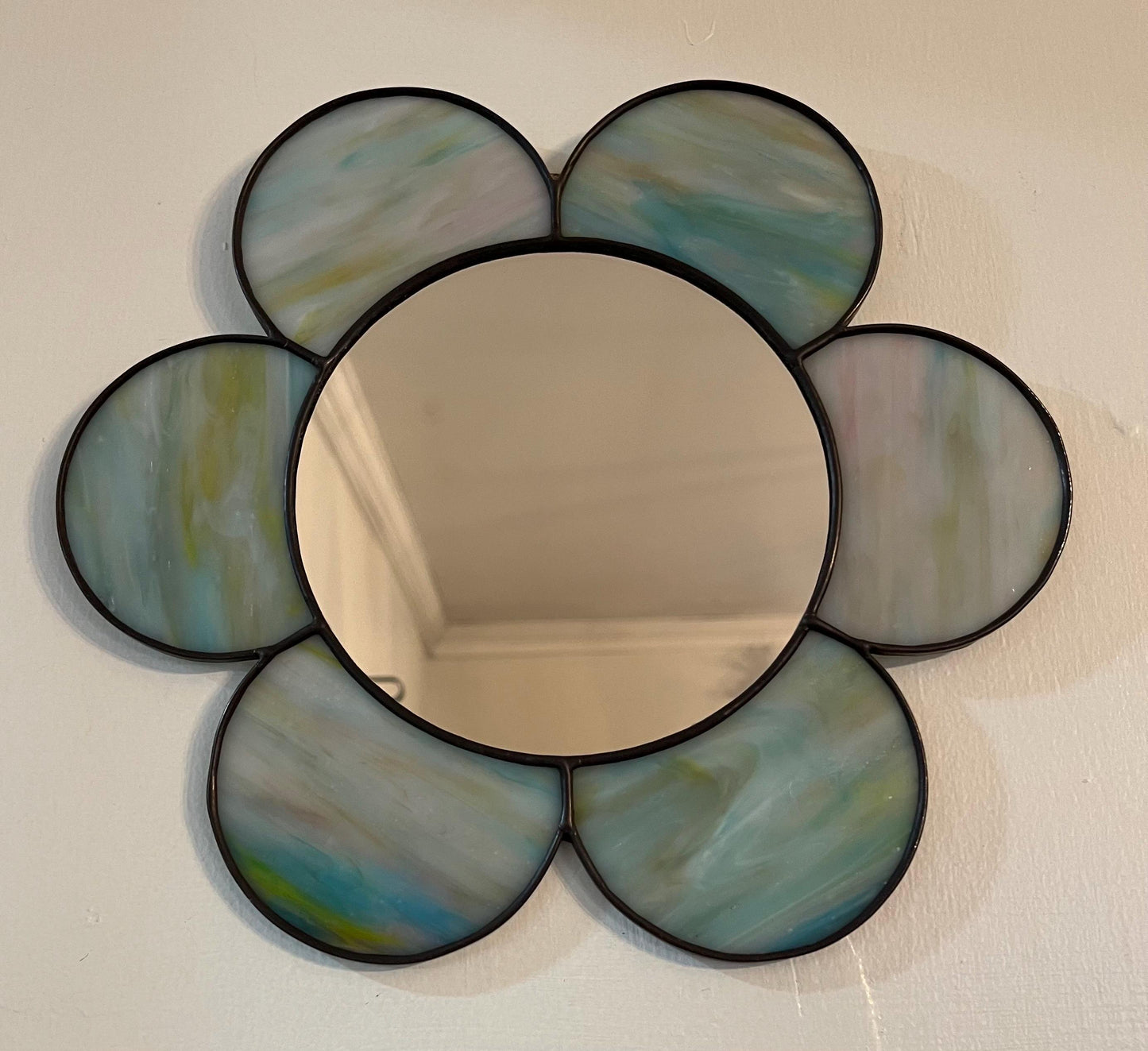 Stained Glass Mirror- Gazing Daisy- Pale Blue