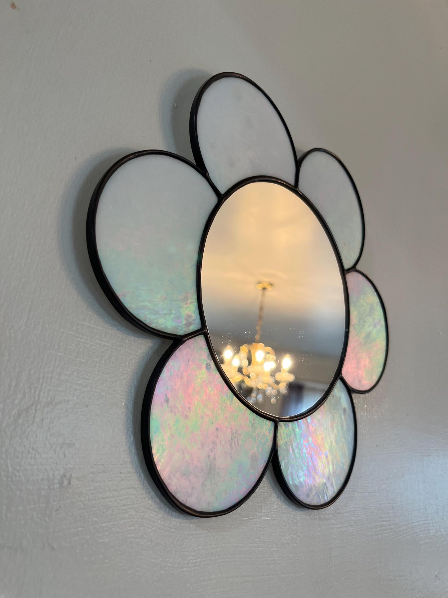 Stained Glass Mirror- Gazing Daisy- White Iridescent