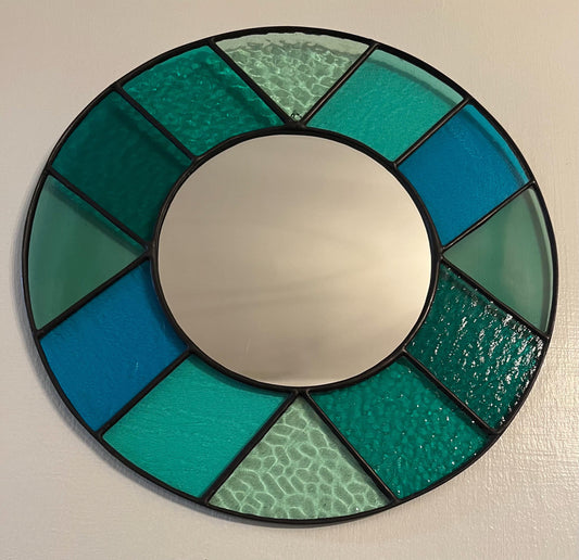 Stained glass mirror- Transparent Aqua and Teal