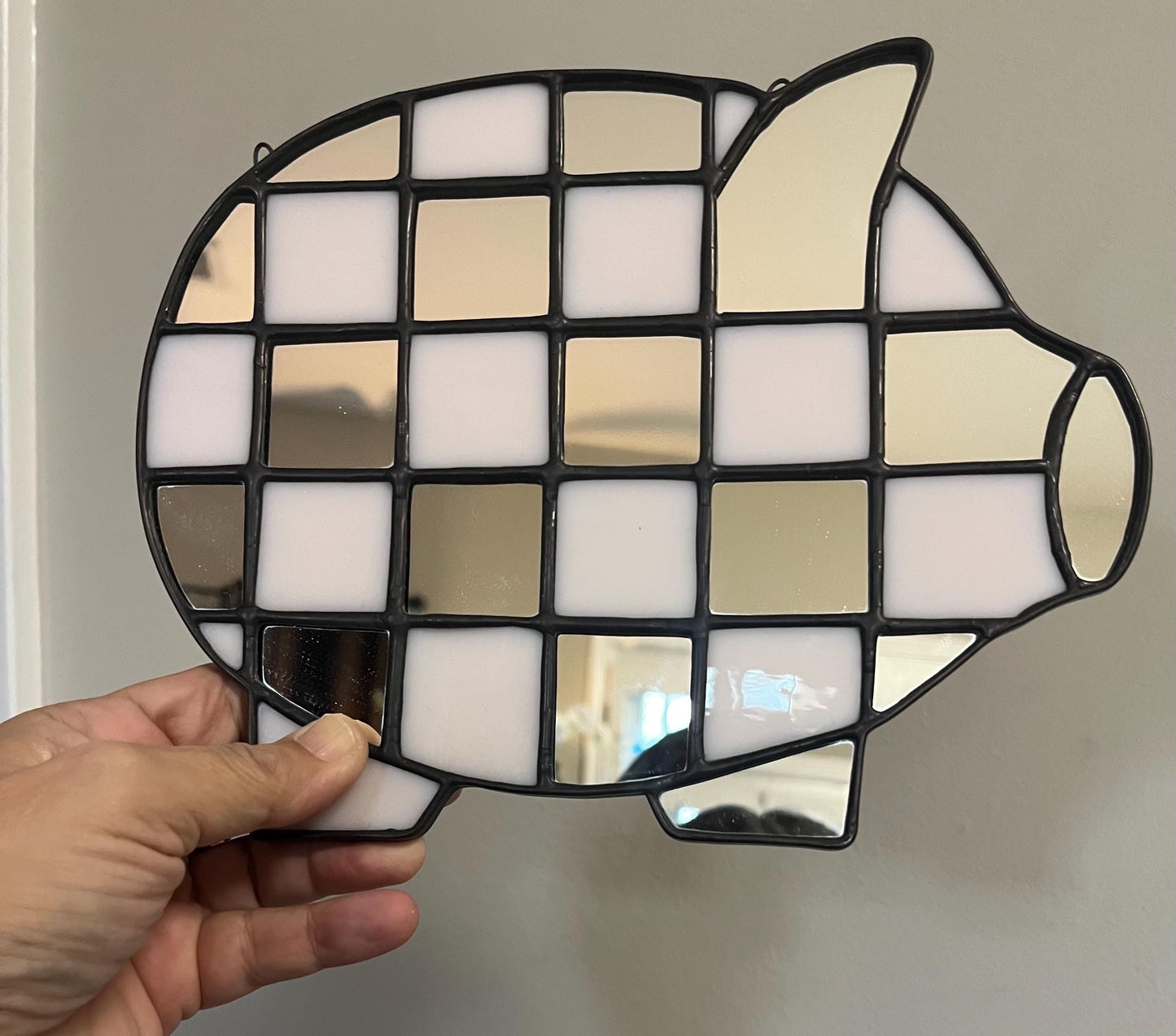 Stained Glass Pig- Pale pink Opaque and Mirror