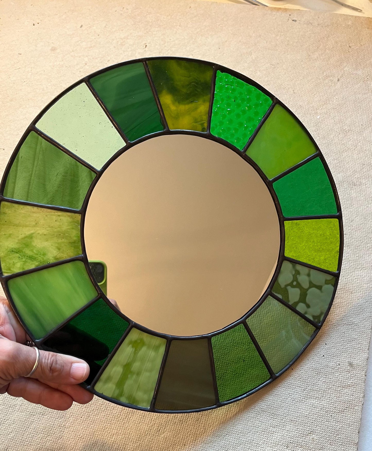 Stained Glass Mirror- Patchwork Multi Greens