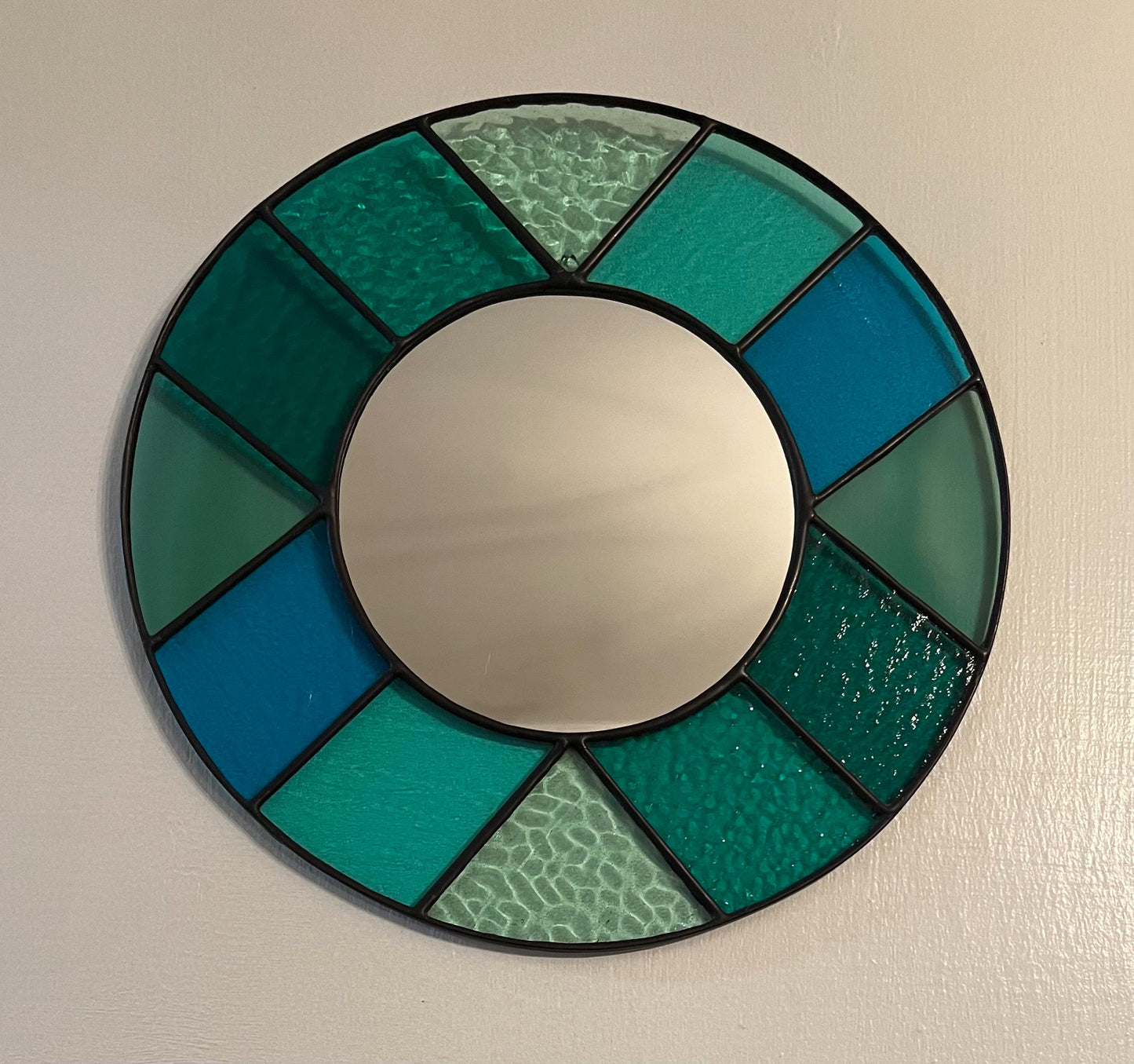 Stained glass mirror- Transparent Aqua and Teal