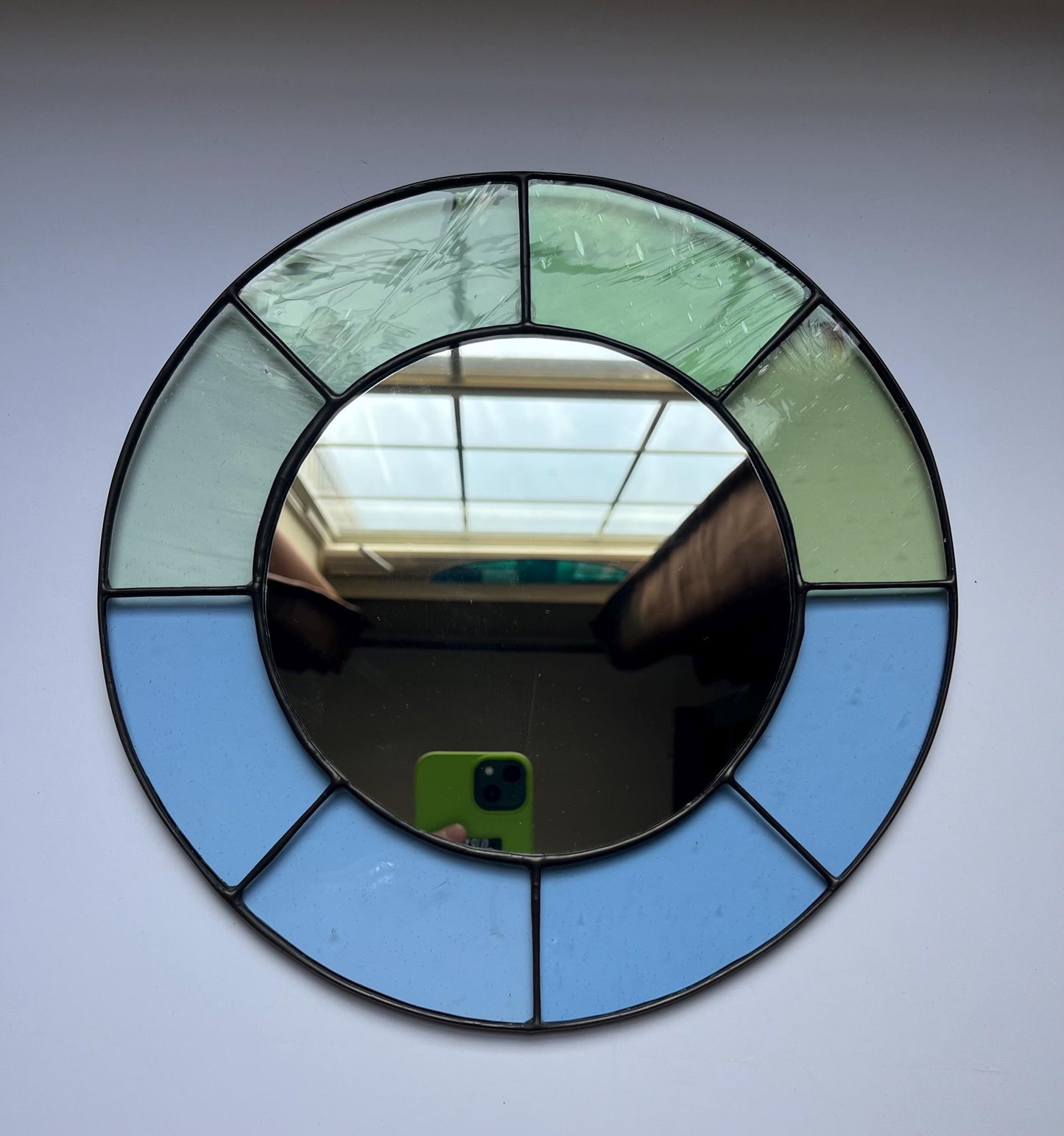The Blue One- Stained glass mirror- pastel shades blue and green