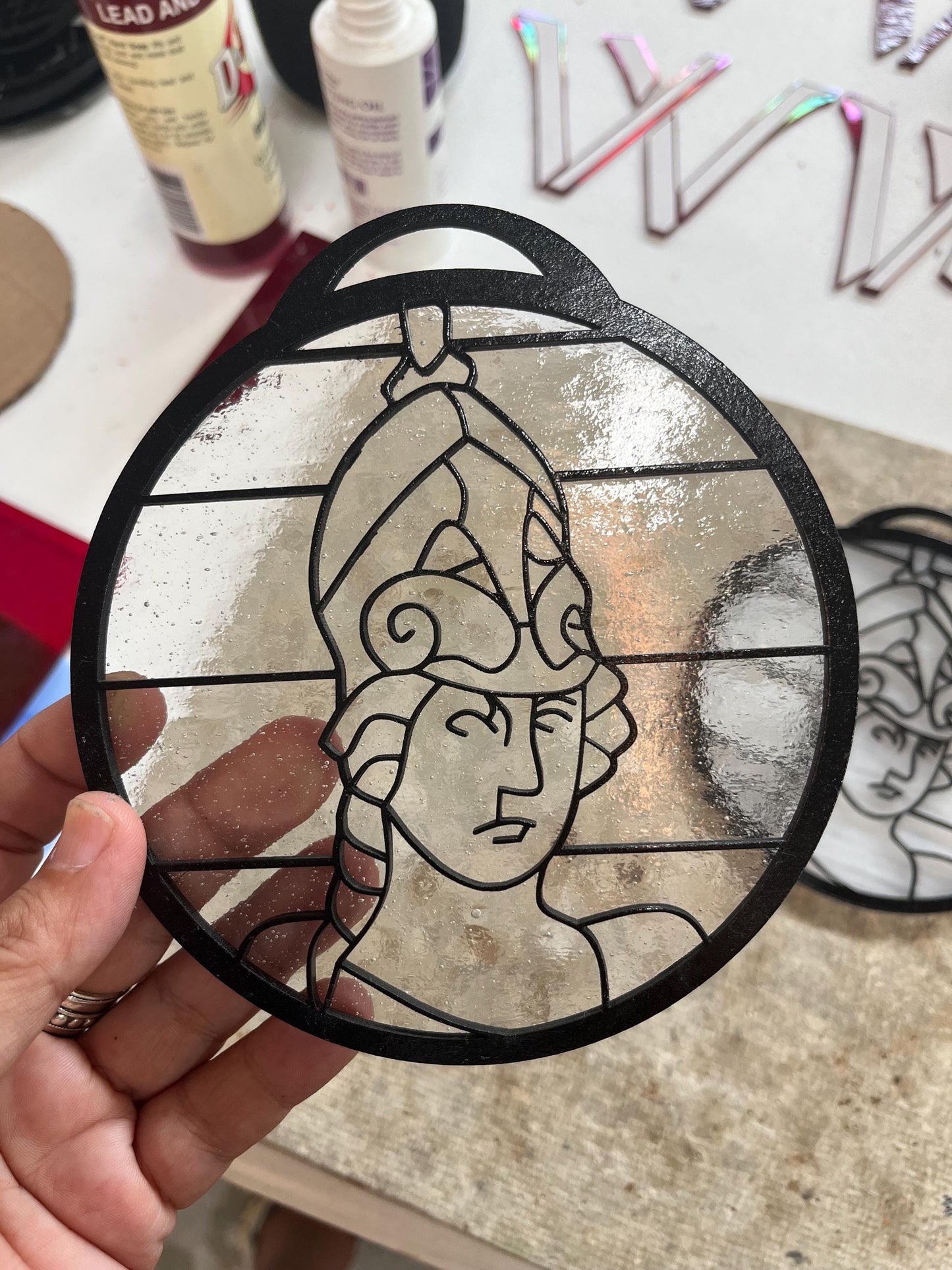 Minerva Mini- Stained glass and Wood Overlay- Aurorafest 2025