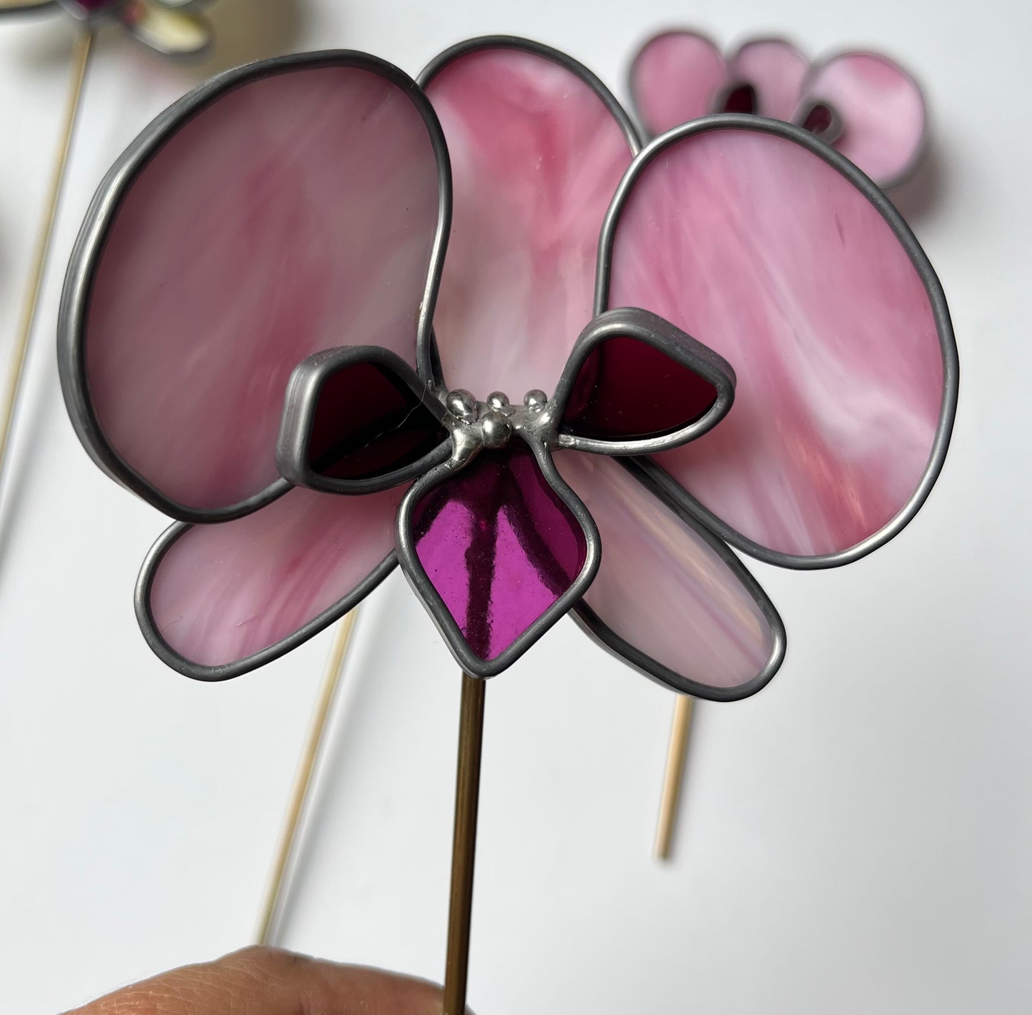 Stained glass Orchid Bloom Plant Stake