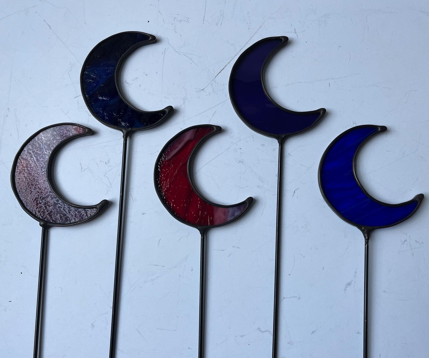Moon Plant Stake- Stained Glass Moon Plant Stake