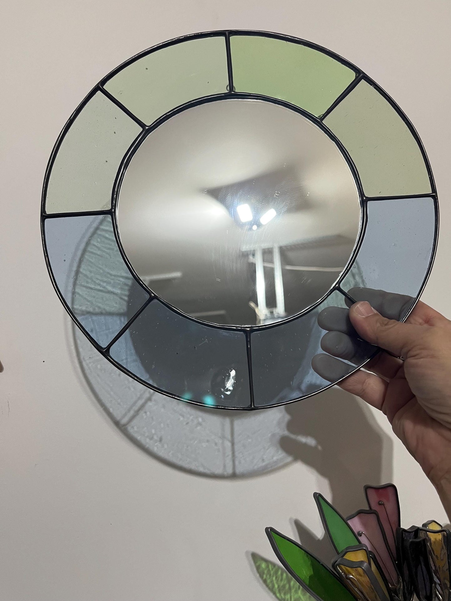 The Blue One- Stained glass mirror- pastel shades blue and green