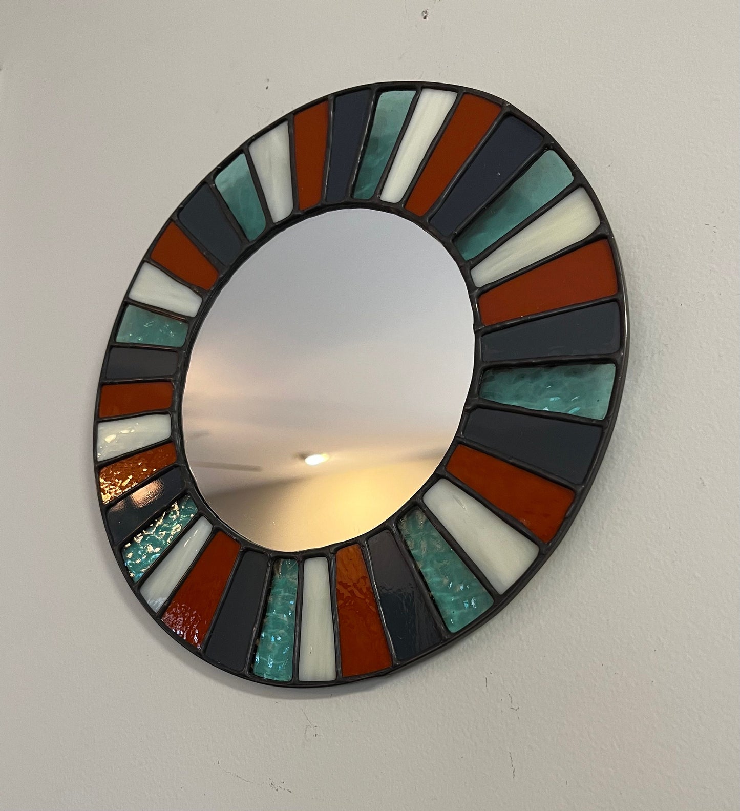 Stained Glass Mirror- Terra Cotta , Charcoal, Bone and Blue Multi Color Boho Mirror