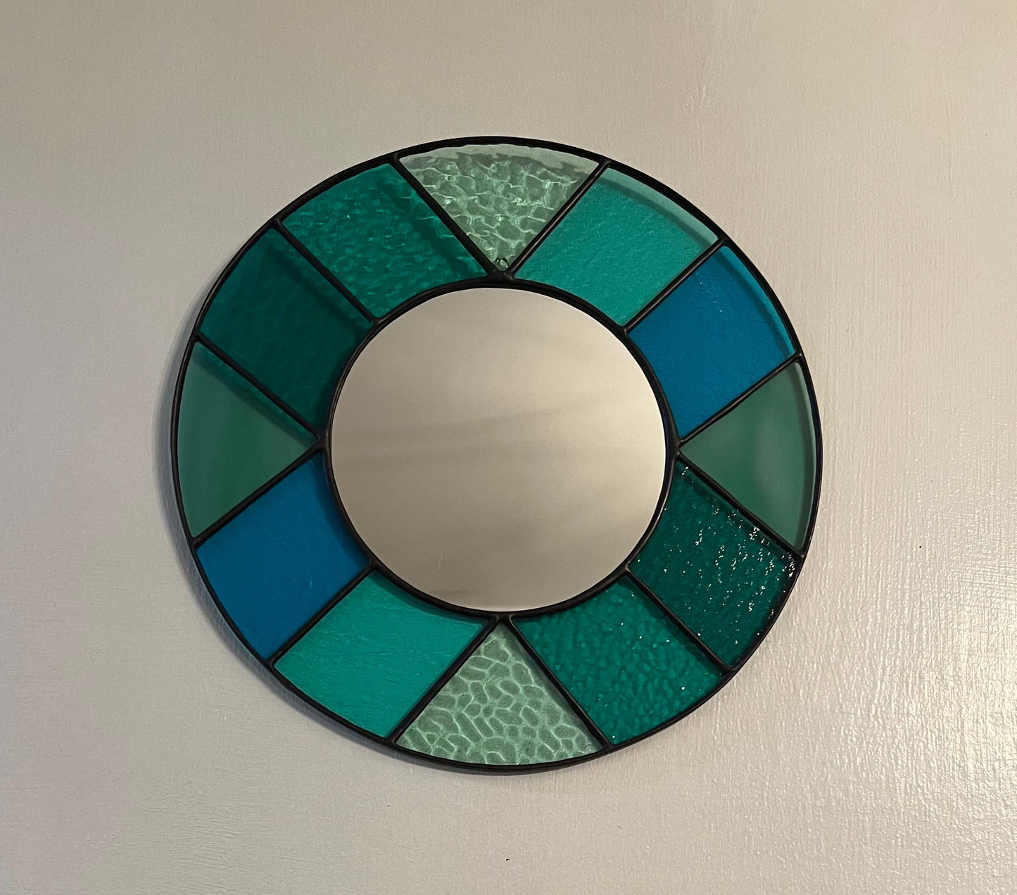 Stained glass mirror- Transparent Aqua and Teal