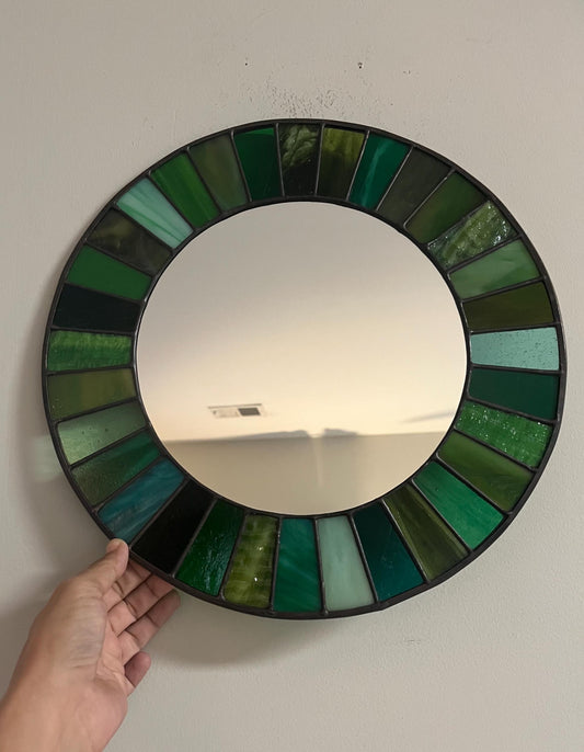 Stained Glass Mirror- Patchwork Vintage Kokomo OG - Greens