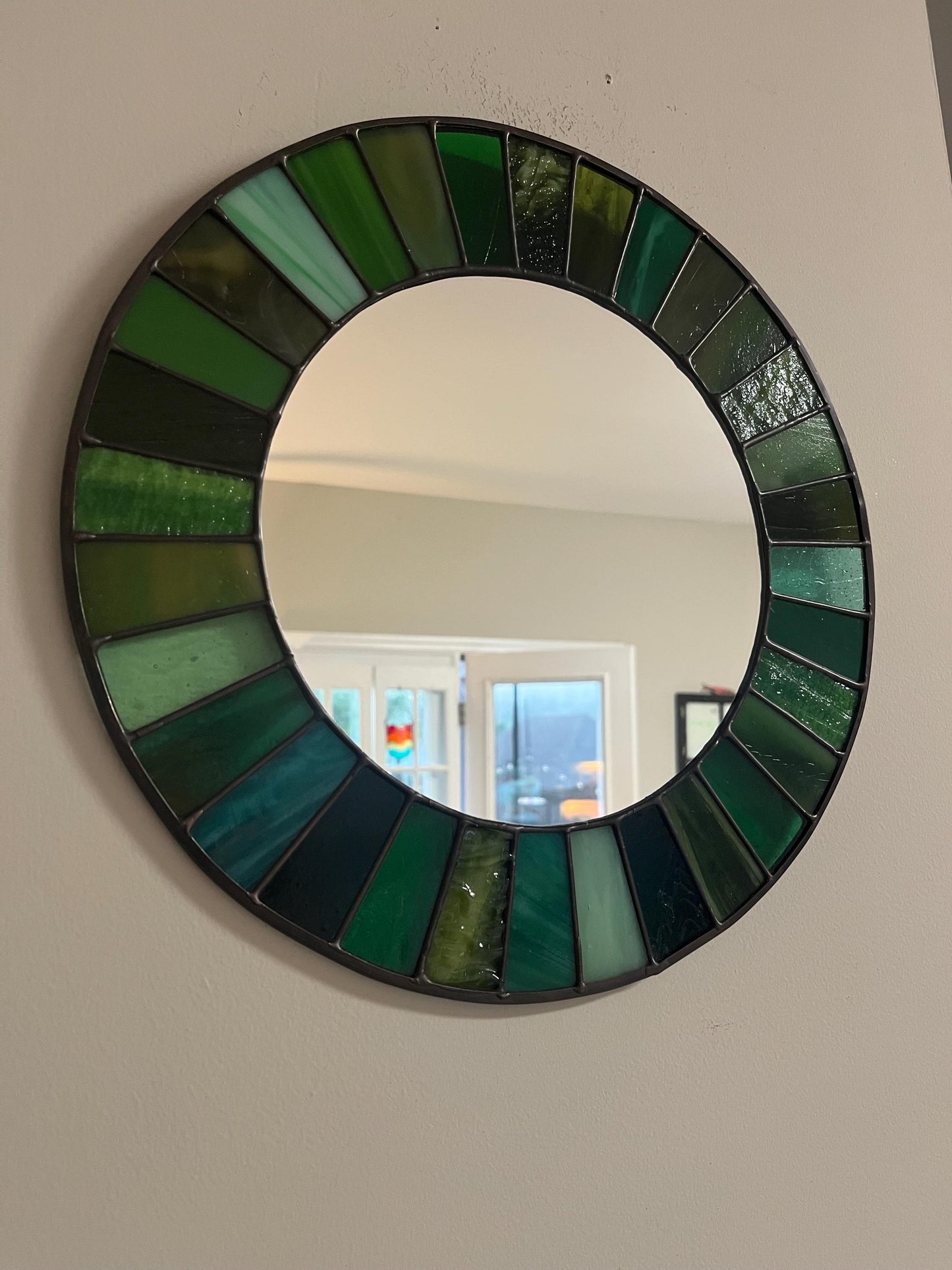 Stained Glass Mirror- Patchwork Vintage Kokomo OG - Greens
