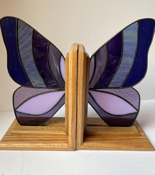 Stained Glass Bookends- Butterfly wings- purple