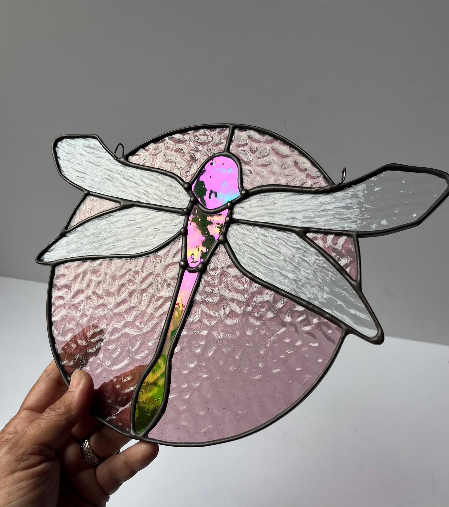 Stained Glass Round Dragonfly