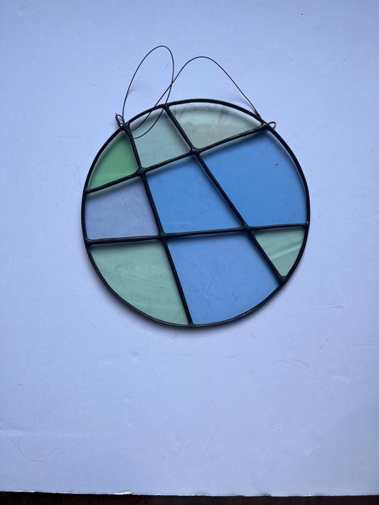 Stained glass Round Abstract Panel Suncatcher- Blue